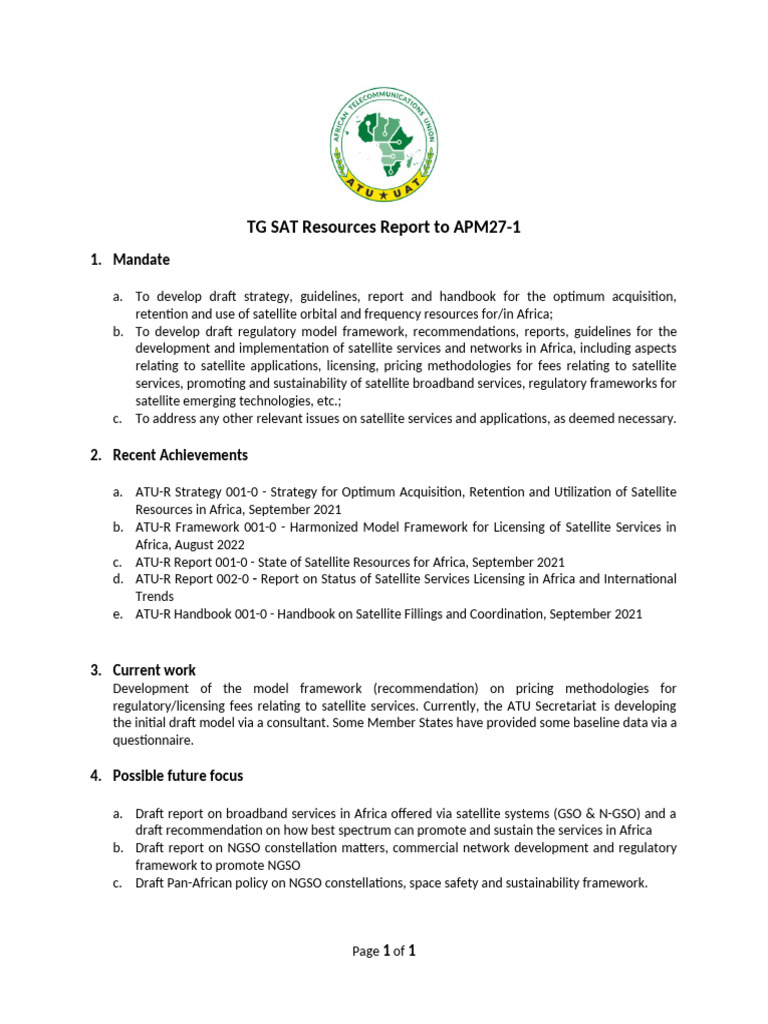 Input Doc 04 - Report of ATU-R TG Satellite Resources | PDF