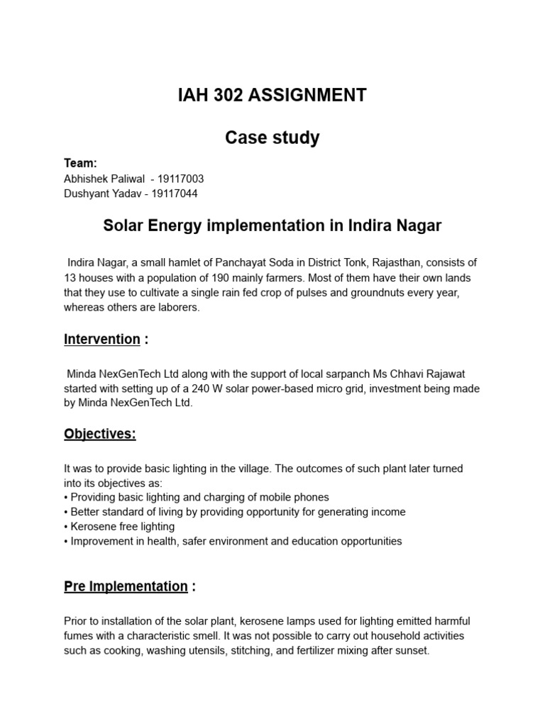 Renewable Energy Case Study On Indira Nagar, Tonk Rajasthan | PDF ...