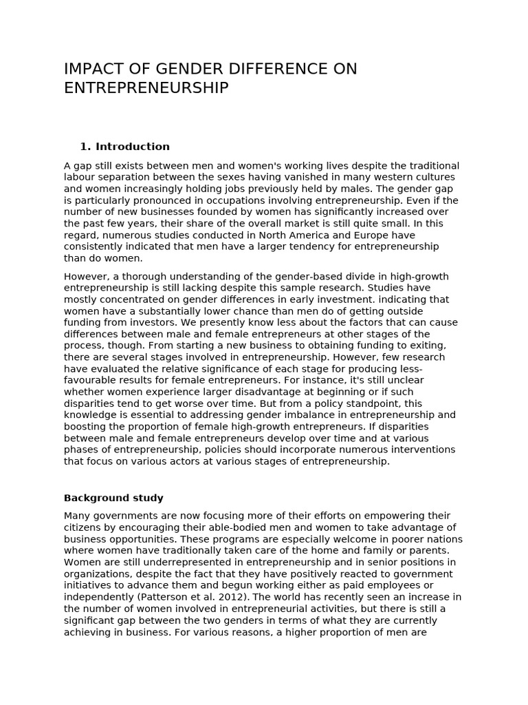 Impact of Gender Difference On Entrepreneurship | PDF ...