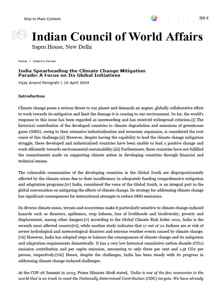 India's Global Climate Initiatives | PDF | Climate Change Mitigation ...