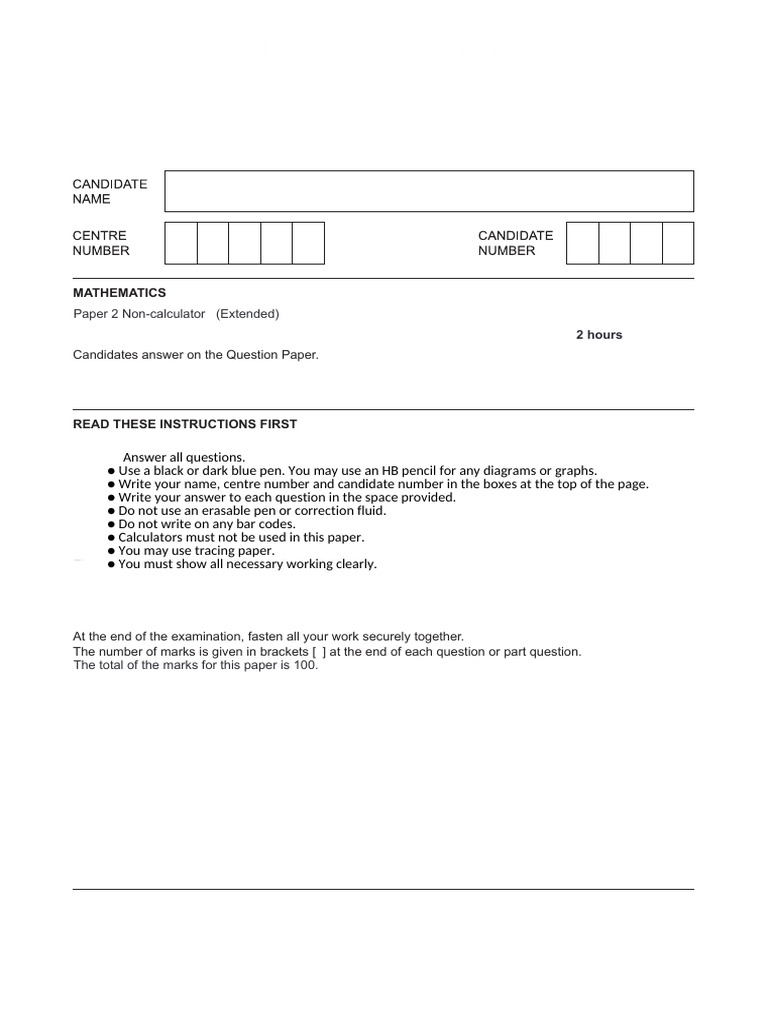 p2 Noncalculator g10 Ext Maths | PDF | Fare | Mathematics