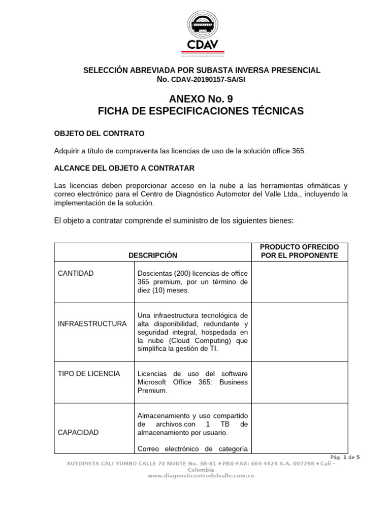 7. Anexo No. 9 Ficha de Especificaciones t%c3%89cnicas | PDF | Software ...