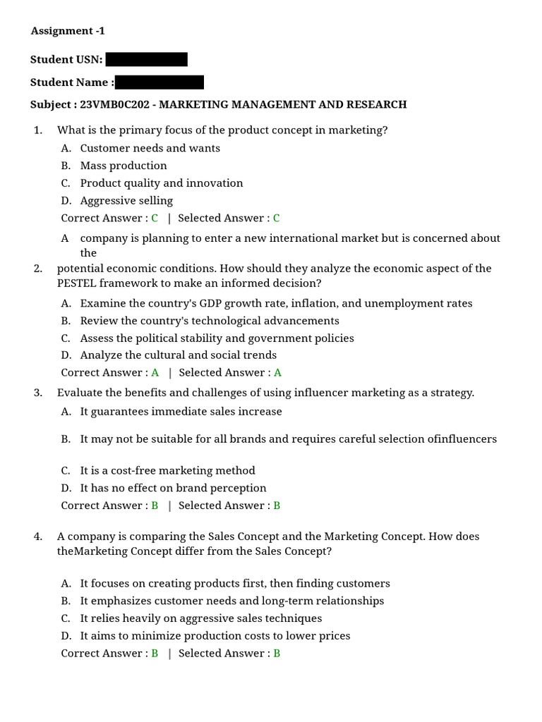 Marketing Management Quiz Insights | PDF | Marketing | Market Segmentation