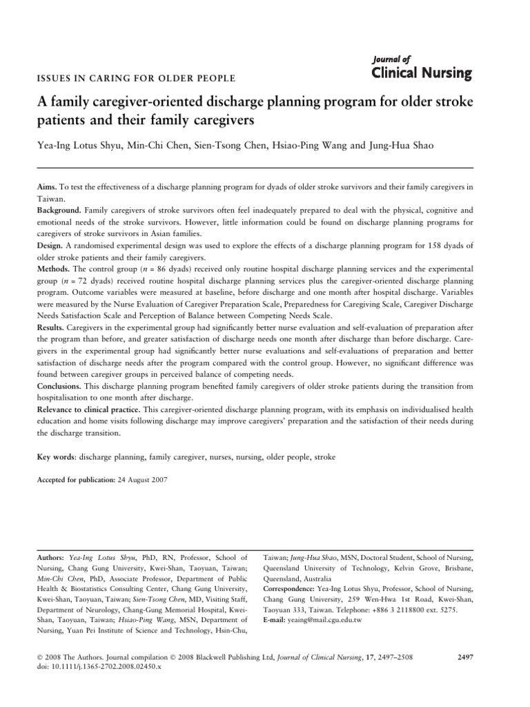 (EX) A Family Caregiver-Oriented Discharge Planning Program For Older ...