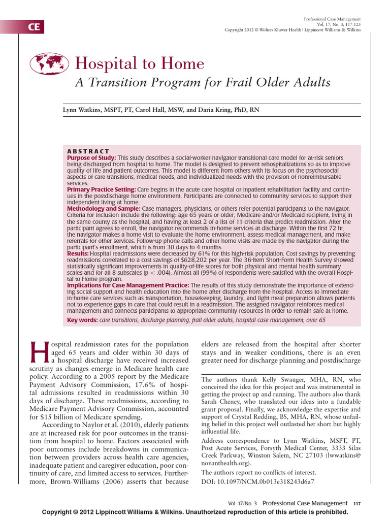 (EX) Hospital To Home A Transition Program For Frail Older Adults ...