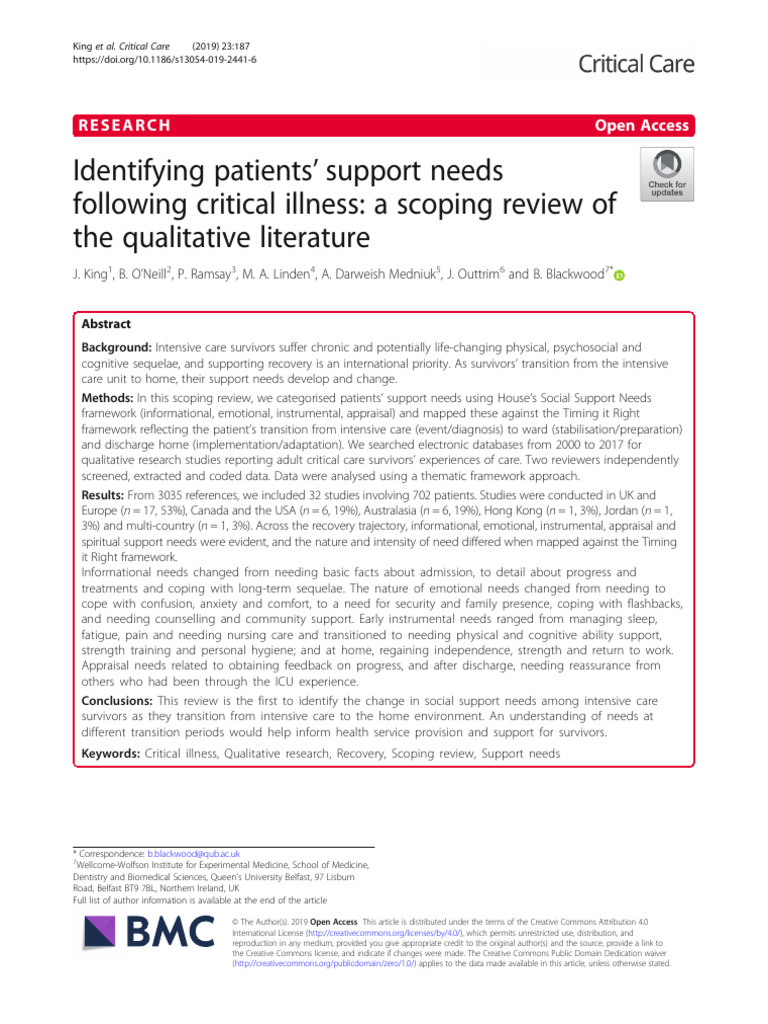 (EX) Identifying Patients' Support Needs Following Critical Illness A ...