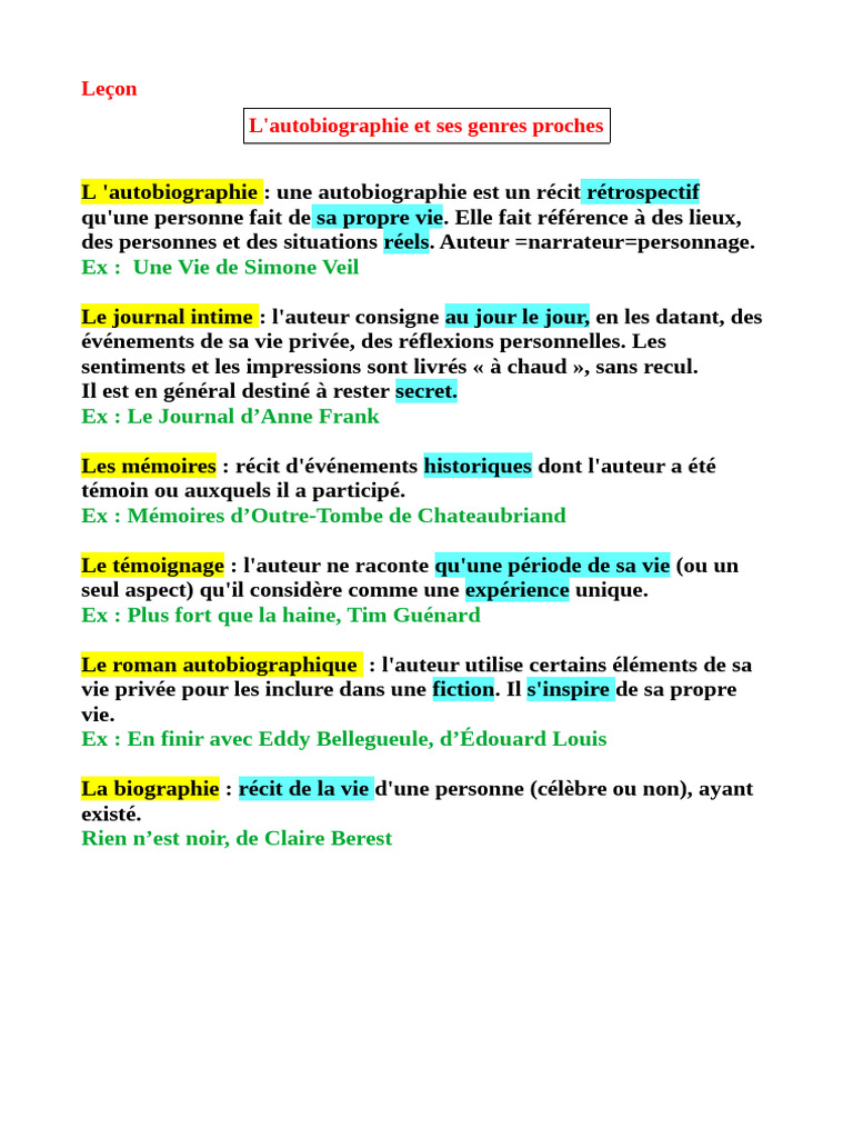L'autobiographie et ses genres associés | PDF