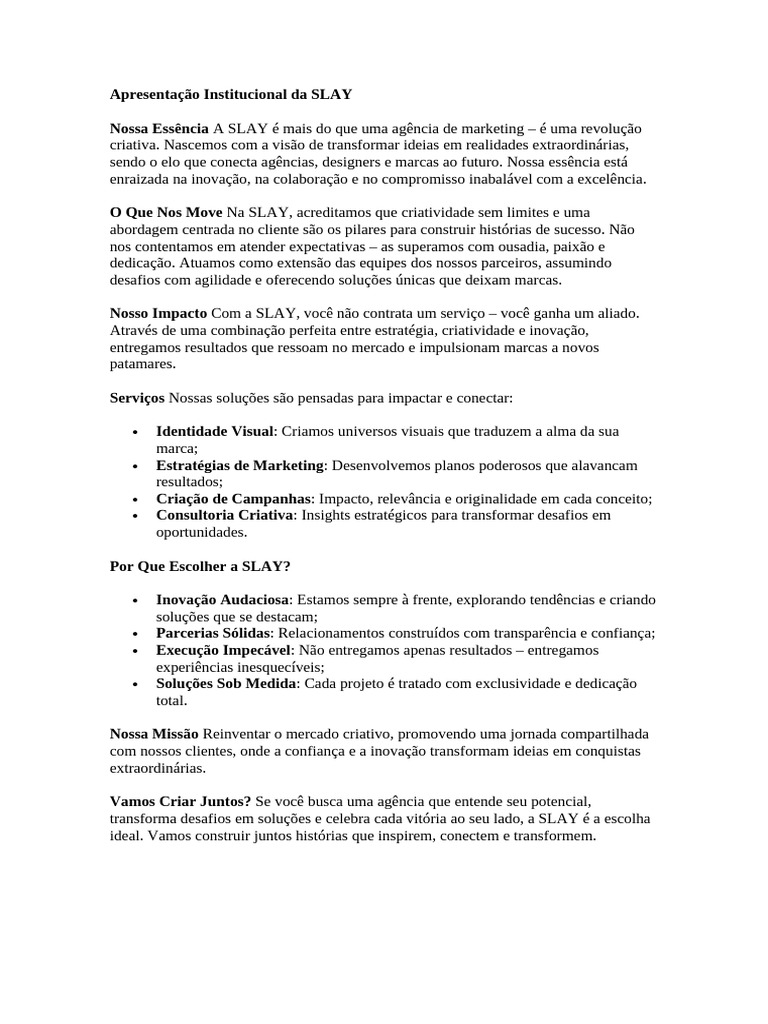 Agência SLAY: Criatividade e Inovação | PDF