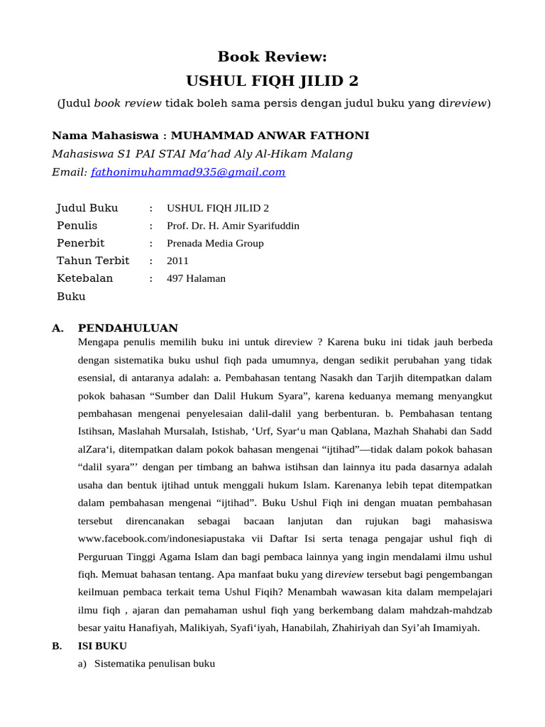 Template Book Review Ushul Fiqihd 7pi | PDF