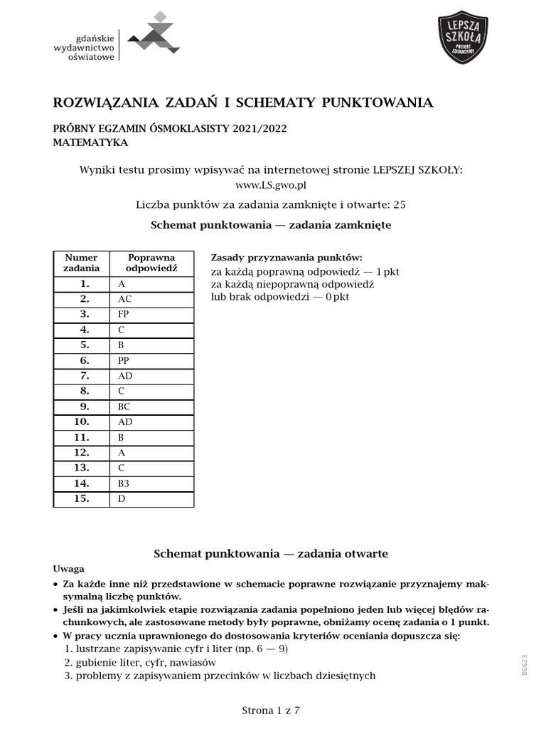 Rozwiazania-Zadan-I-Schematy-Punktowania GWO 2021 | PDF