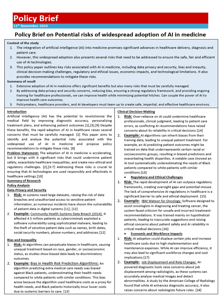 Risks of AI Adoption in Medicine | PDF | Artificial Intelligence ...