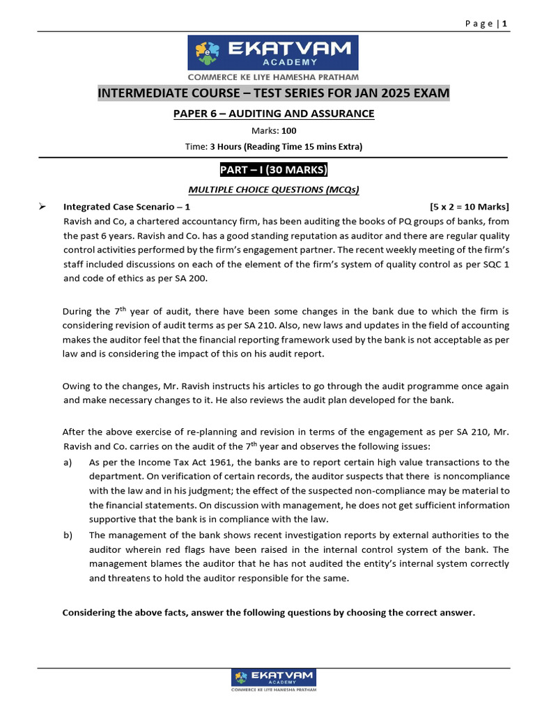 Jan 2025 CA Inter Audit Question Paper | PDF | Audit | Internal Control