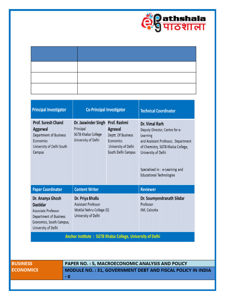 Government Debt and Fiscal Policy in India | PDF | Government Budget ...