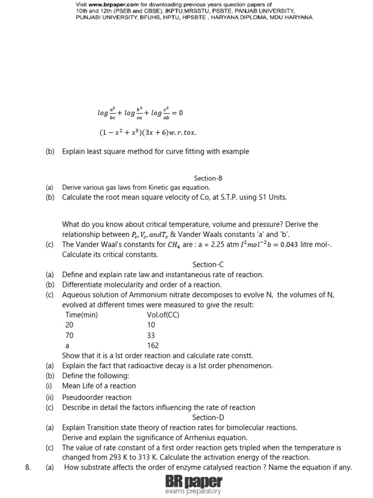 Chemistry Exam Guide: 1st Semester B.Sc. | PDF | Reaction Rate ...