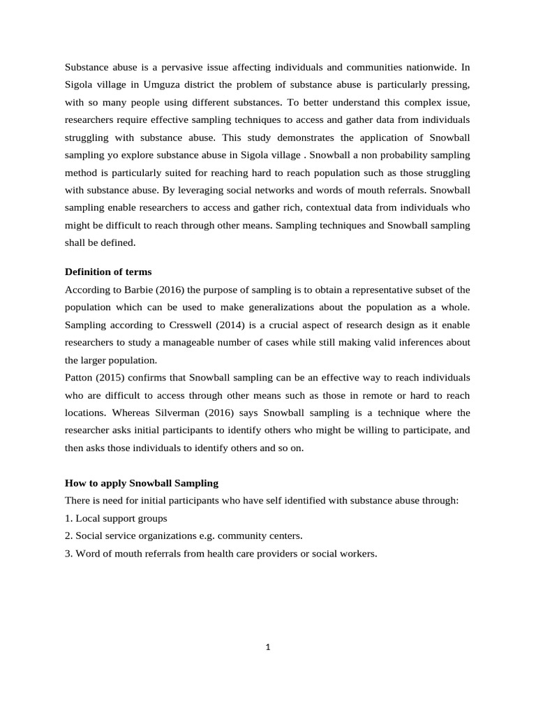 Snowball Sampling for Substance Abuse Research | PDF | Sampling ...