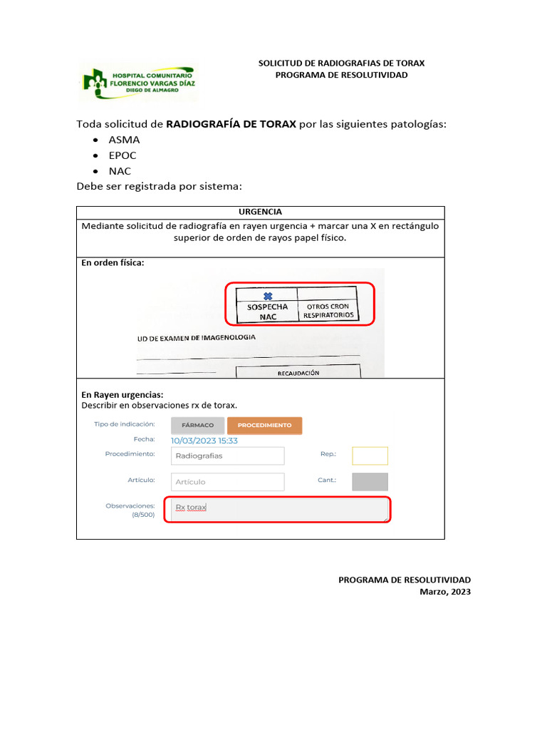 Solicitud de RX Torax Urgencias | PDF