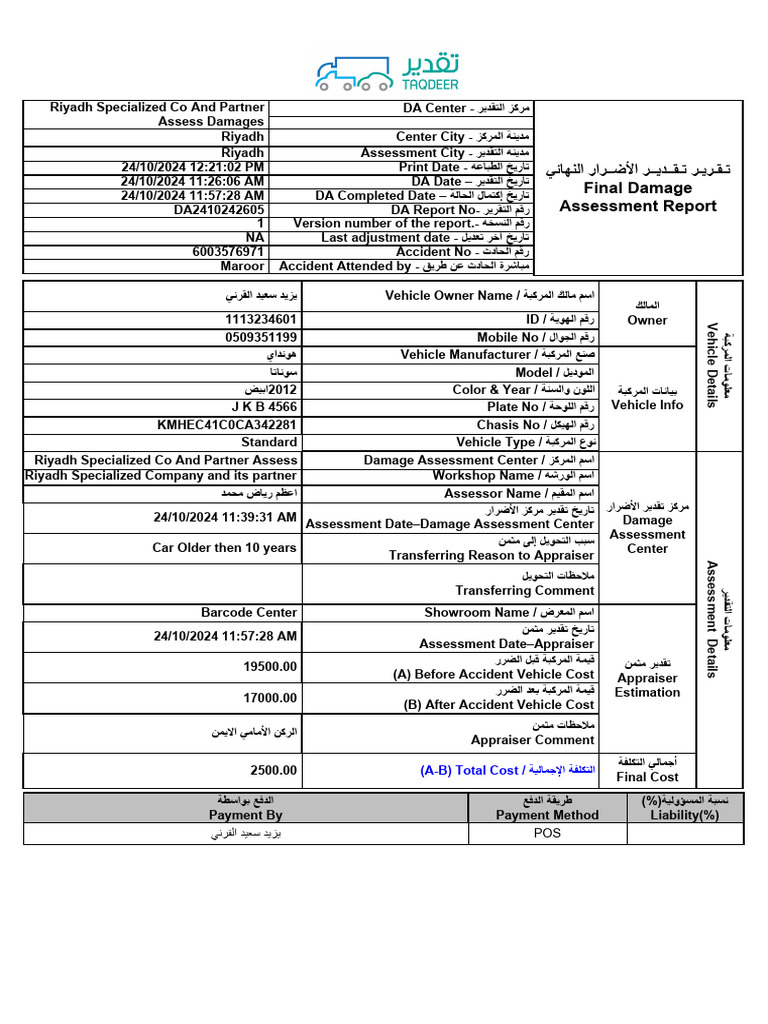 Vehicle Damage Assessment Report | PDF | Vehicles | Transport