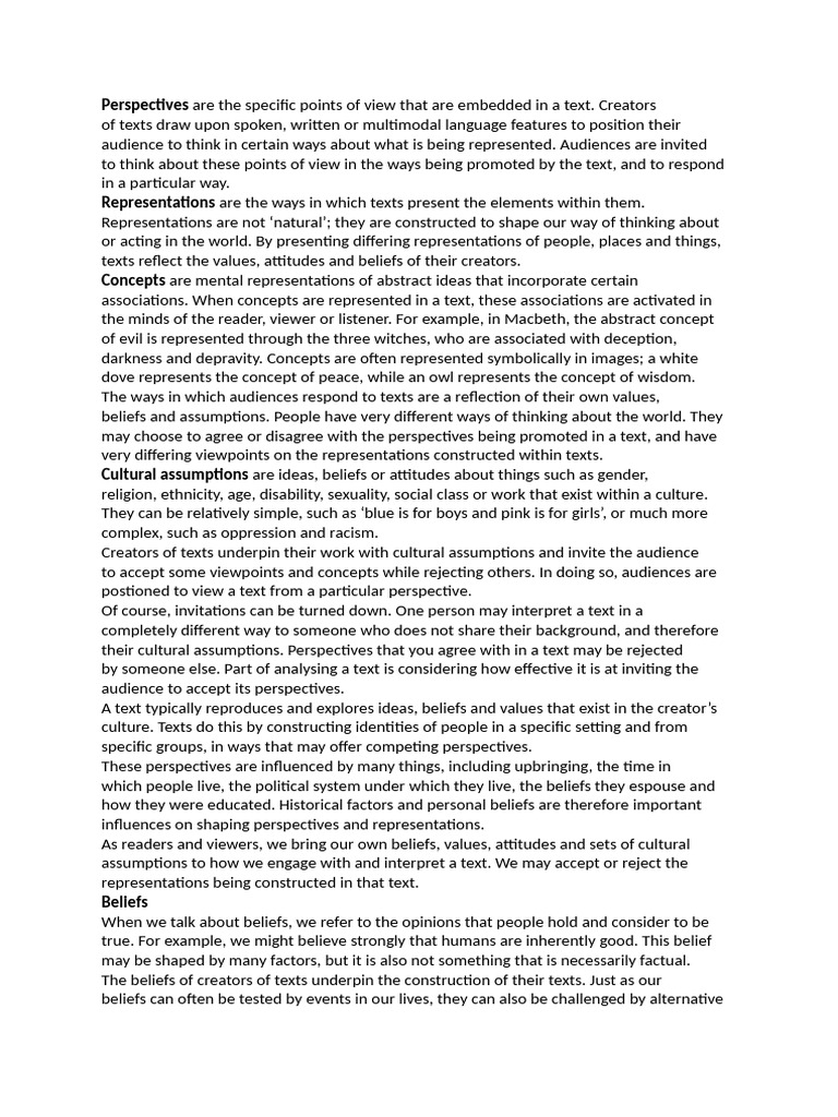 Understanding Perspectives in Texts | PDF | Attitude (Psychology) | Concept