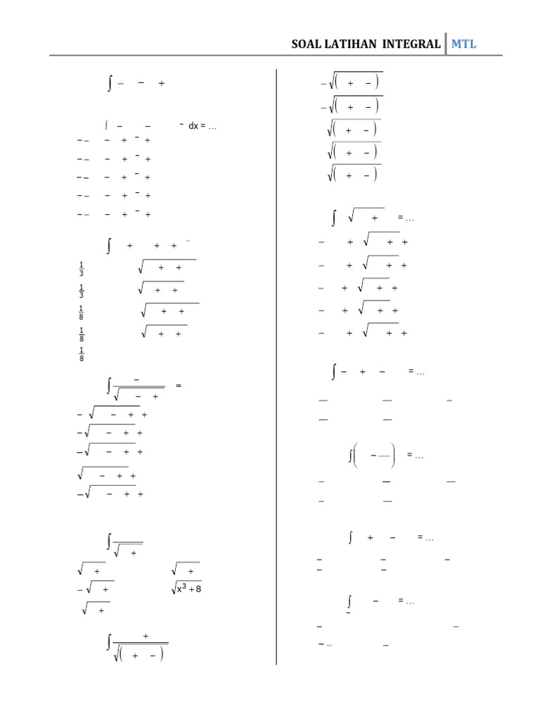 Soal Latihan Integral MTL | PDF