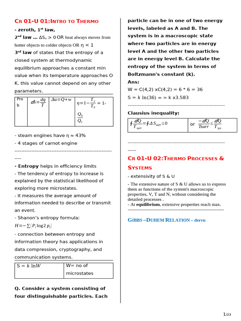 Msc Short Notes Msc Phy Sem3 | PDF | Gases | Temperature