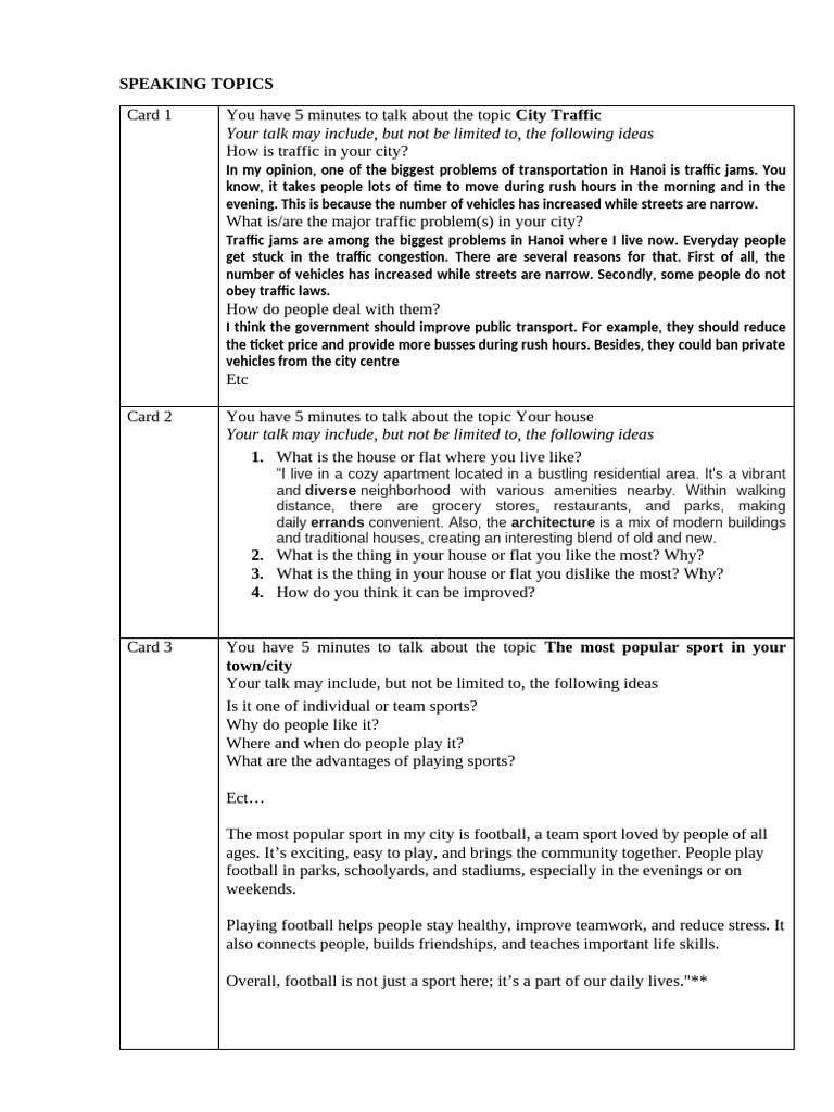 Engaging Speaking Topics for Discussion | PDF | Family | Traffic Congestion