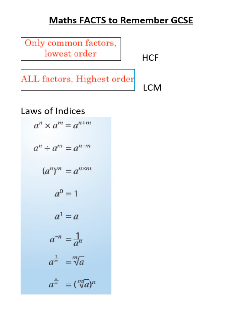 GCSE formuale | PDF image.