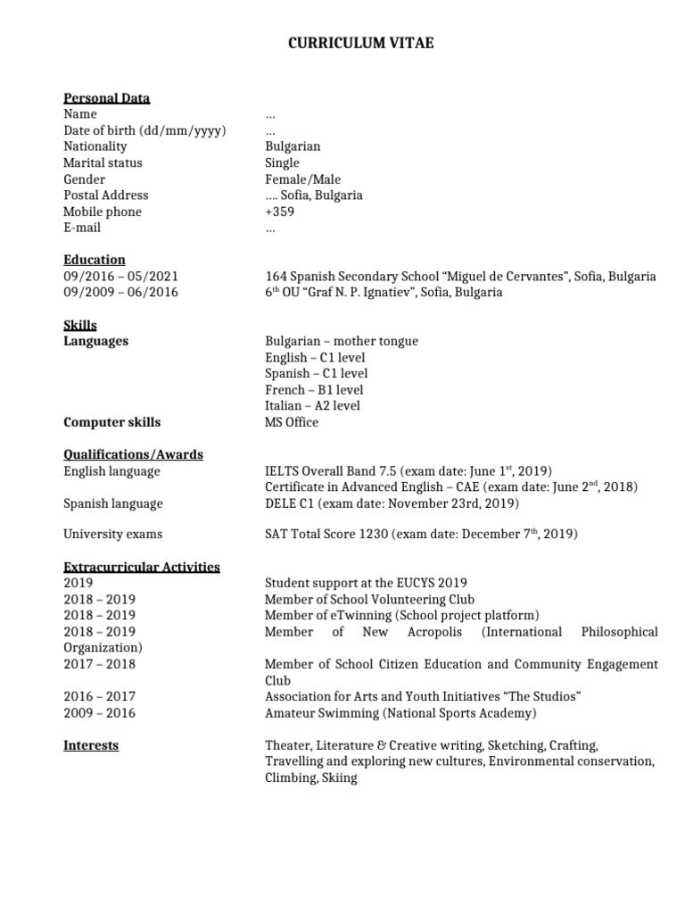 CV Resume Example Bachelor 01 en | PDF