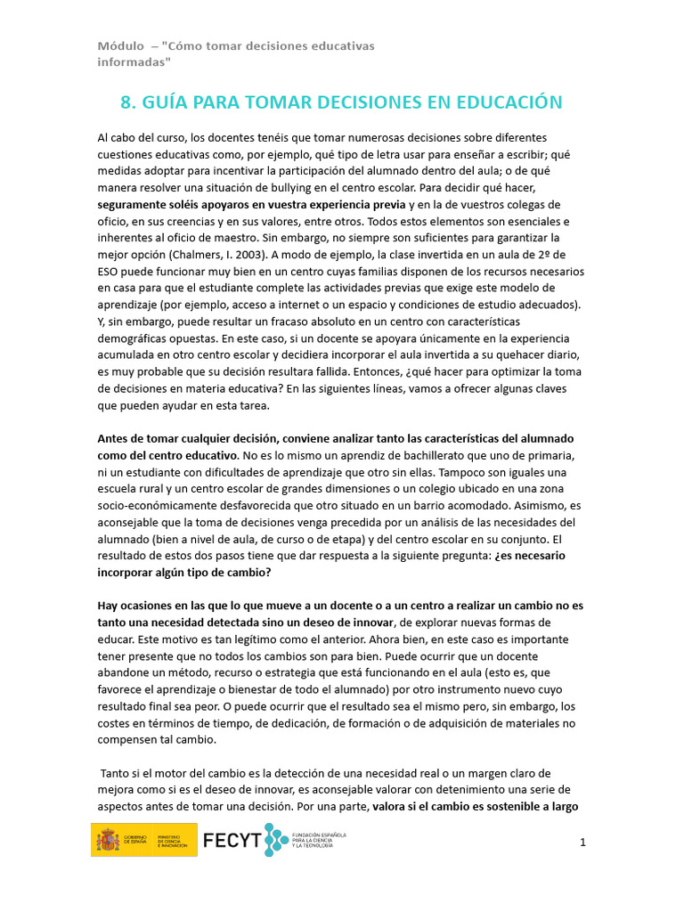 8 Guí A para La Toma de Decisiones en Educaciã N Completo | PDF ...