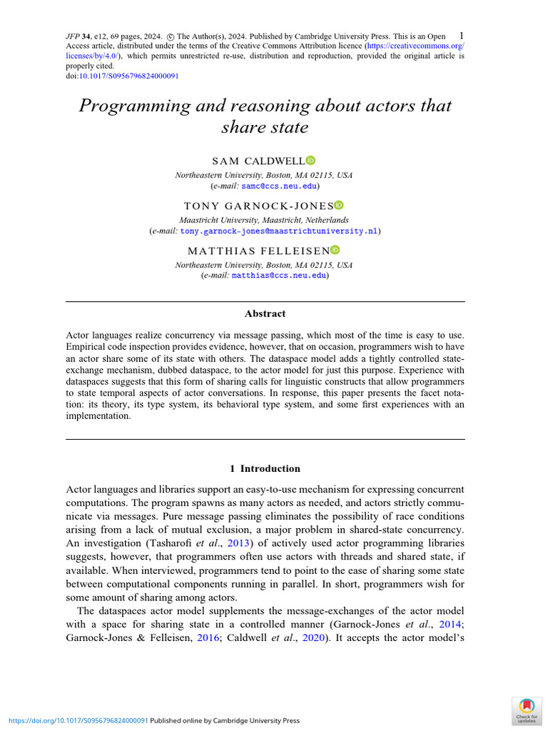 Programming and Reasoning About Actors That Share State | PDF ...
