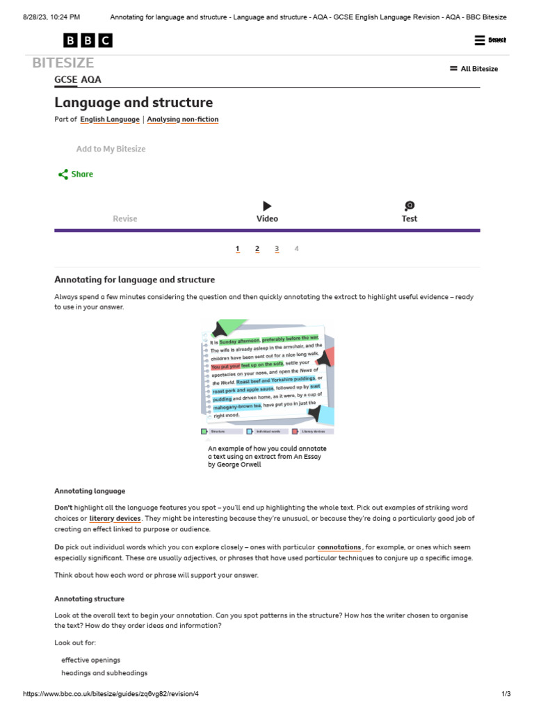 Annotating for language and structure - Language and structure - AQA ...