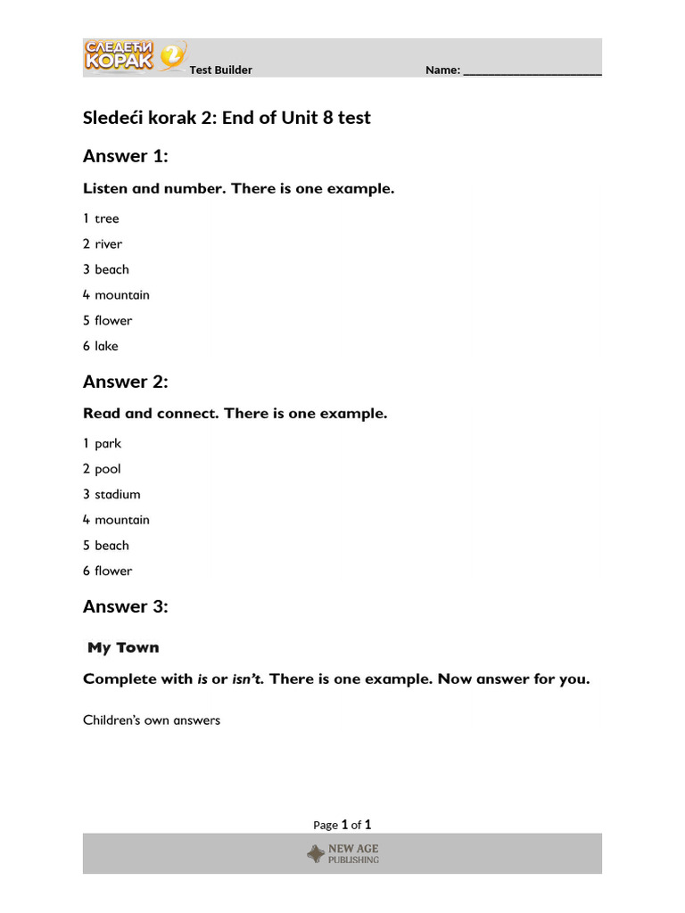 End of Unit 8 Test Answerkey | PDF