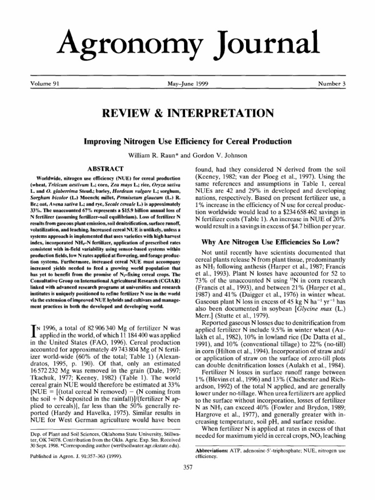 Enhancing Nitrogen Use Efficiency in Cereals | PDF | Crop Rotation ...