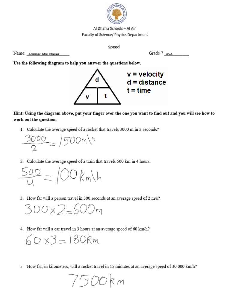 Calculating speed worksheet 1 | PDF
