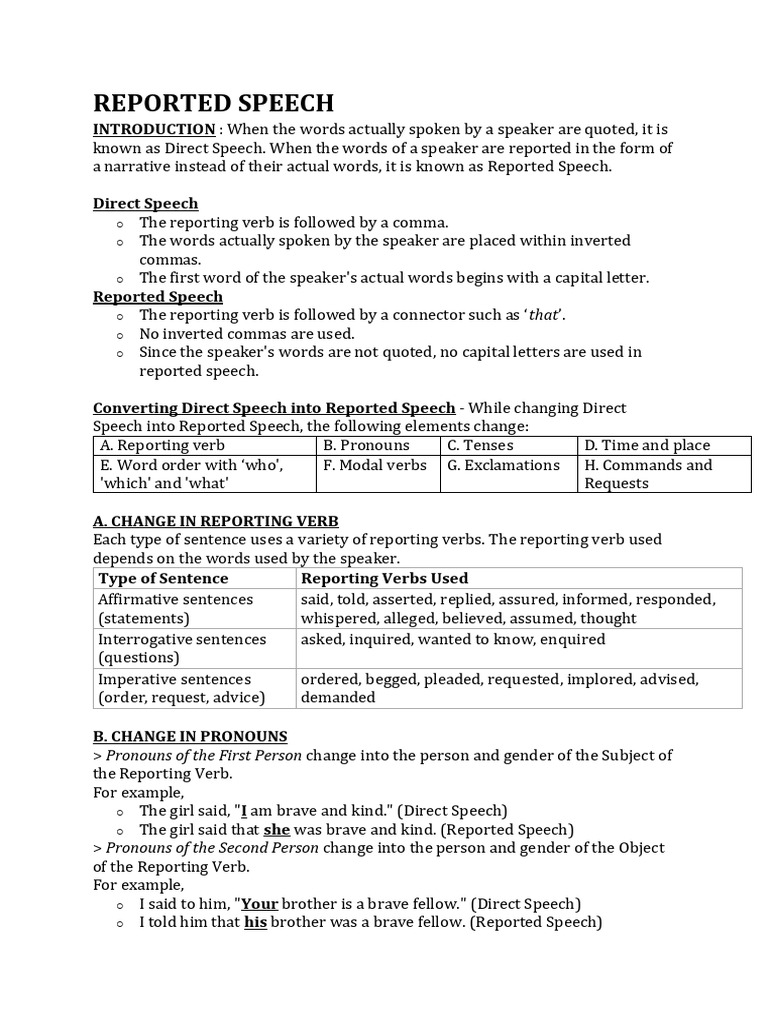 Reported Speech: Rules and Examples | PDF | Question | Grammatical Tense