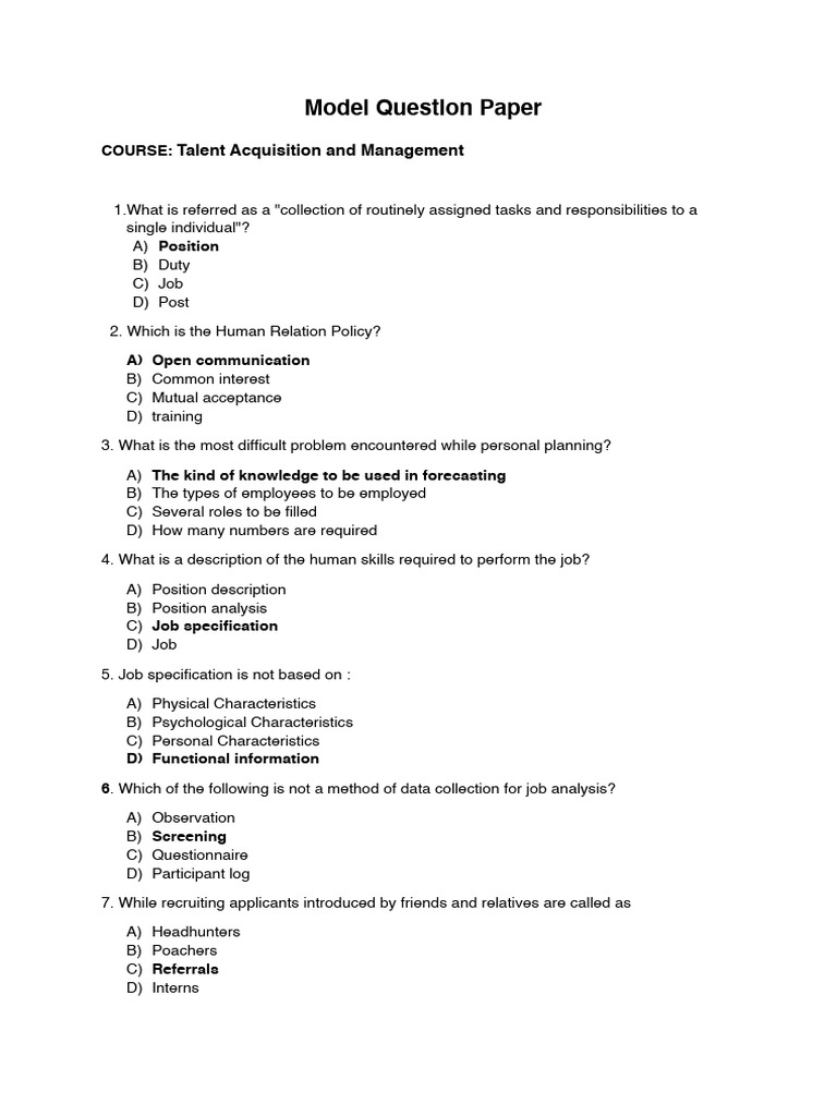Talent Acquisition Exam Questions Guide | PDF | Validity (Statistics ...