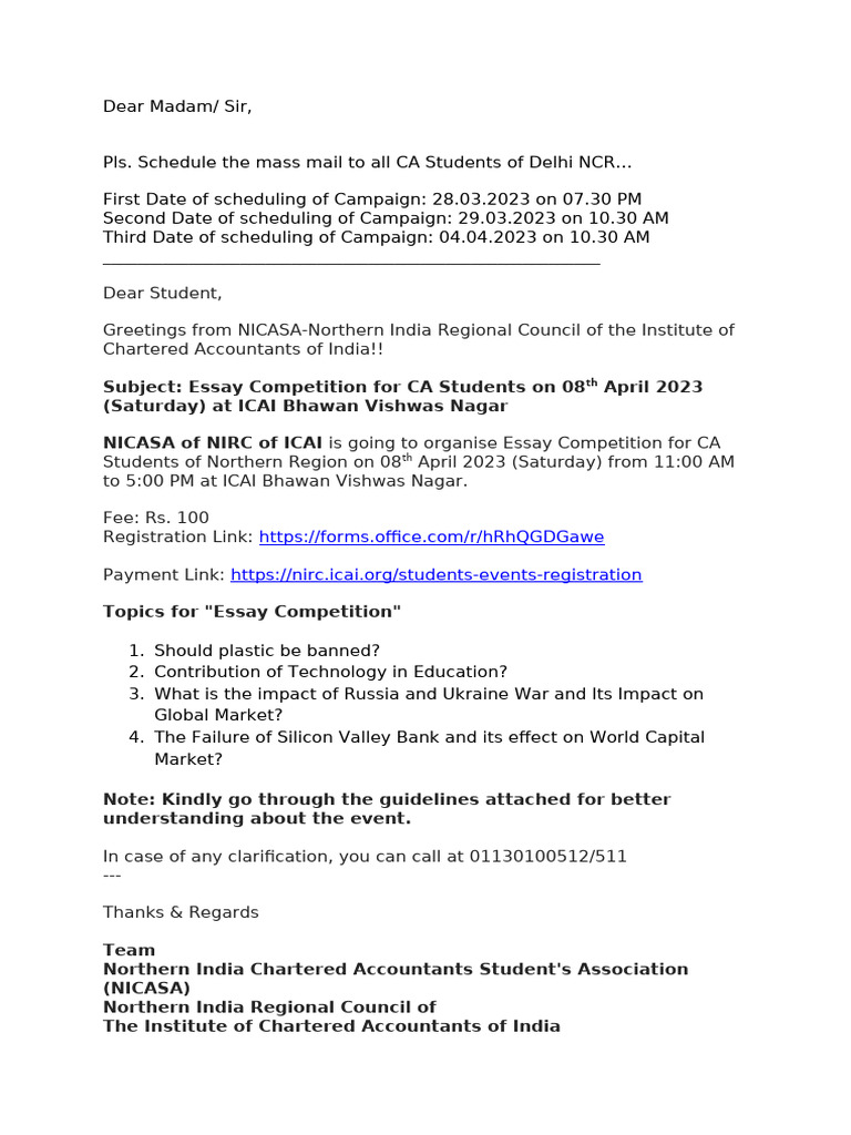 Essay Contest for CA Students | PDF