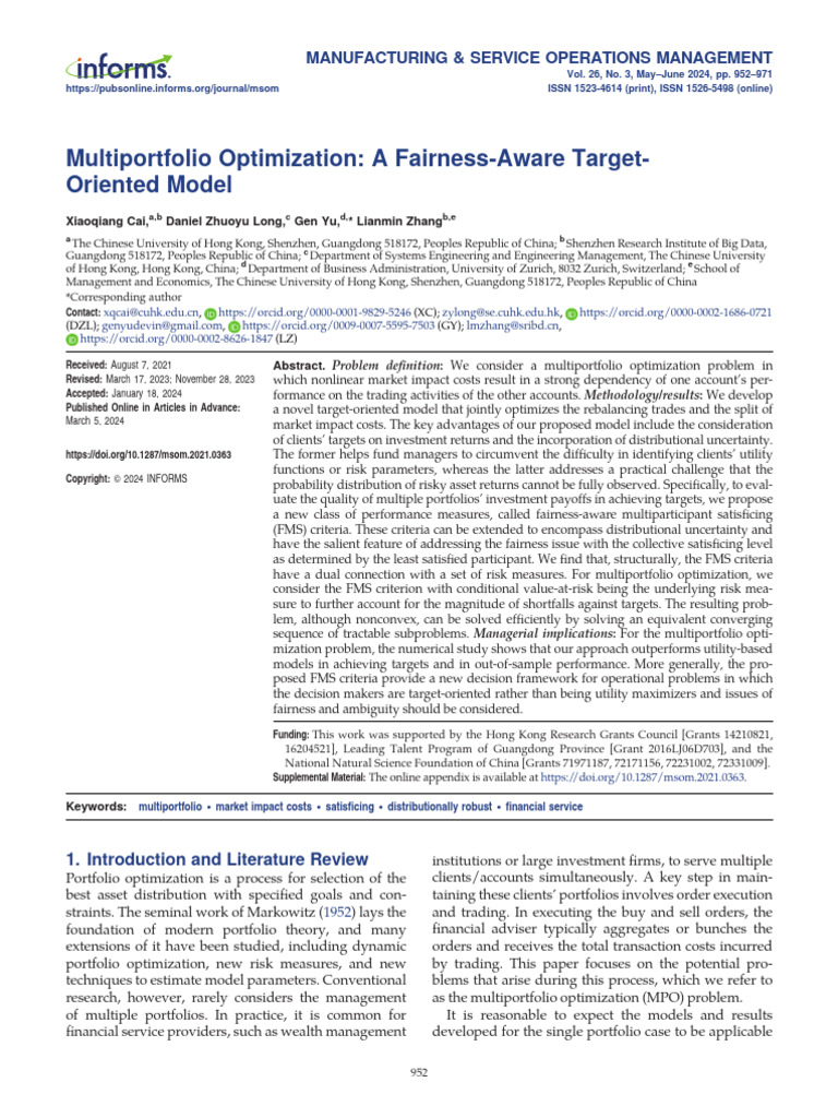 Fairness-Aware Multiportfolio Optimization | PDF | Mathematical ...