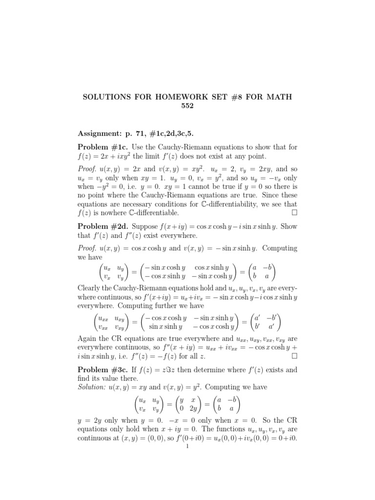 Homework Solutions for Math 552 | PDF | Mathematics | Mathematical Physics