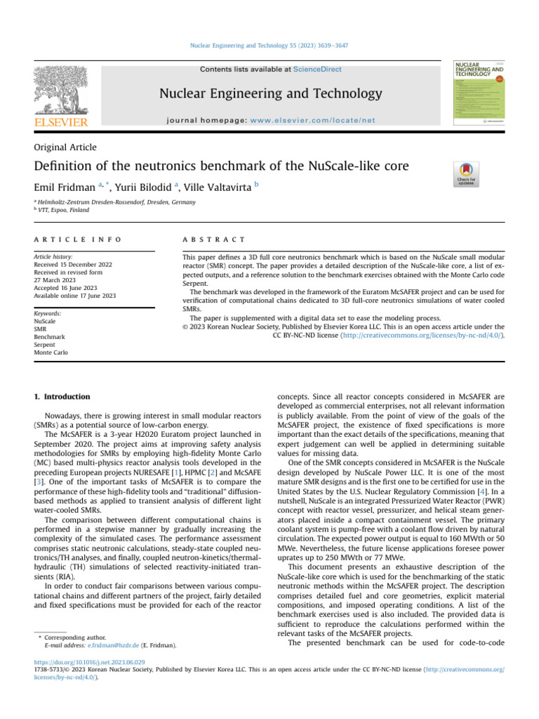 NuScale Core Neutronics Benchmark Definition | PDF | Nuclear Fuel ...
