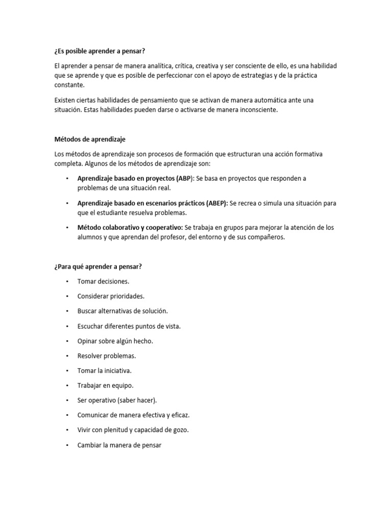 Estrategias para Aprender a Pensar | PDF | Pensamiento | Hemisferio ...