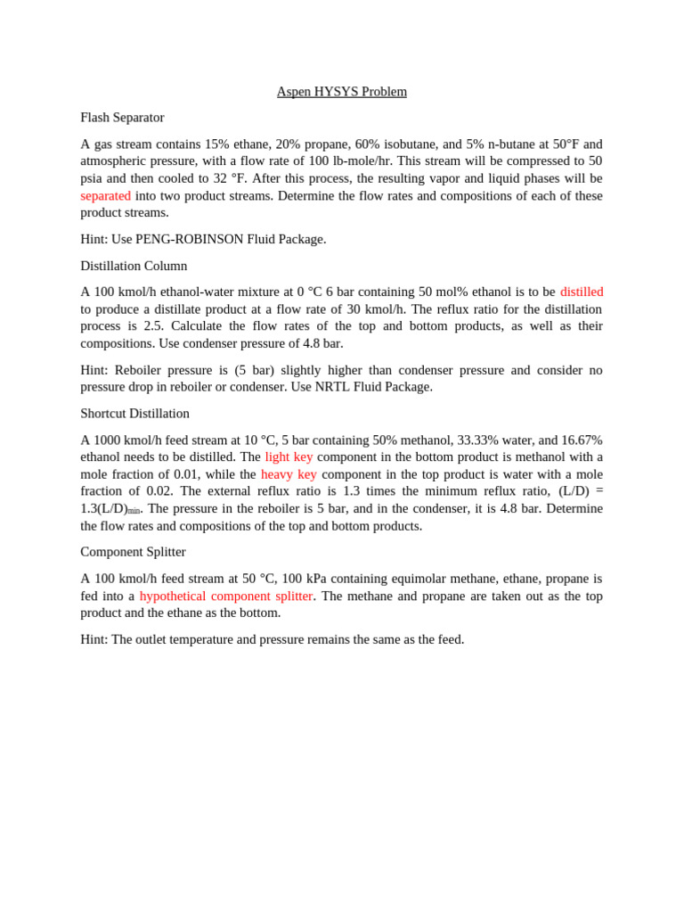 Aspen HYSYS Problem | PDF