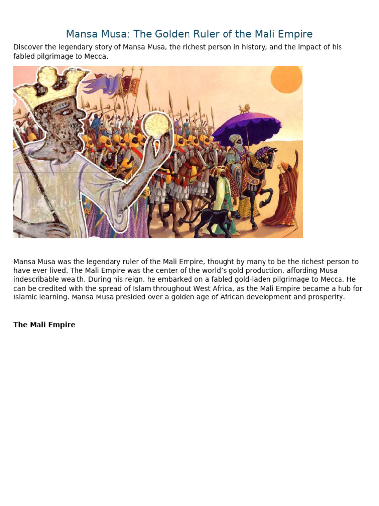 Mansa Musa: Wealth and Legacy of Mali | PDF