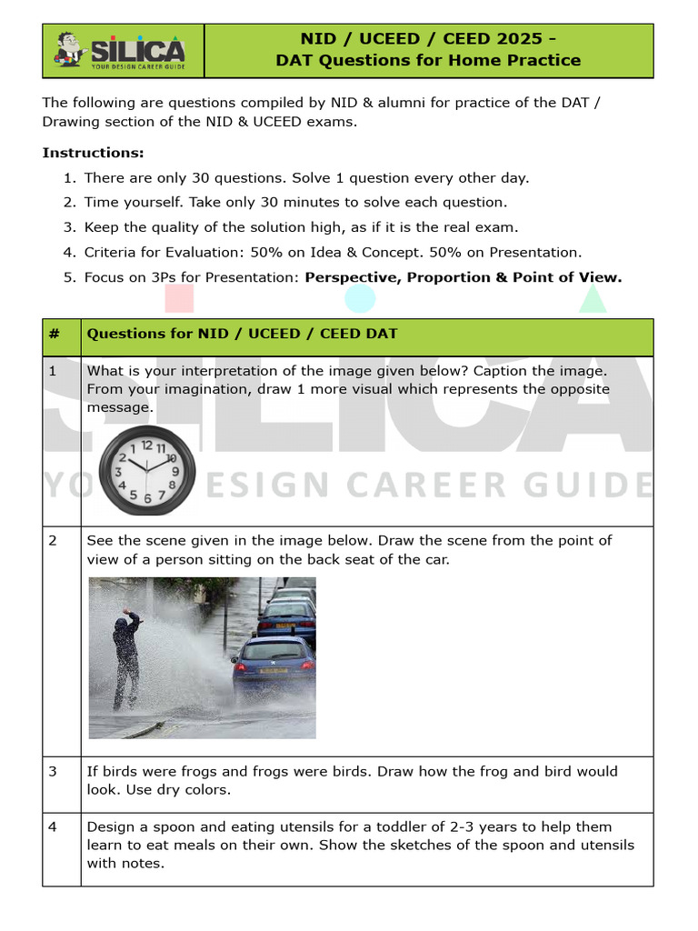 NID & UCEED 2025 DAT Practice Questions | PDF