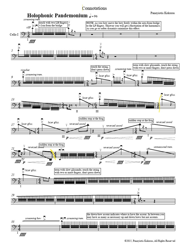 12 PKokoras Connotations 1.cello | PDF | String Instruments | Harmonic