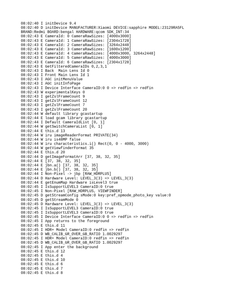 Xiaomi Redmi Camera Initialization Log | PDF