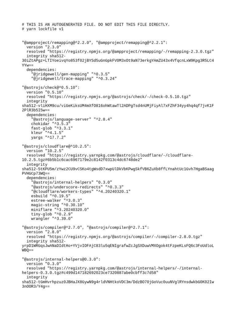 Yarn Lockfile Dependencies List | PDF | Software | Computer Programming