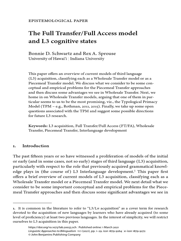 L3 Acquisition Models: Transfer Approaches | PDF | Second Language ...