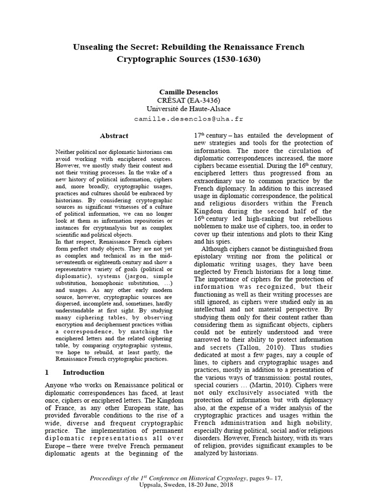 Renaissance French Cryptography Insights | PDF | Cryptography | Cipher