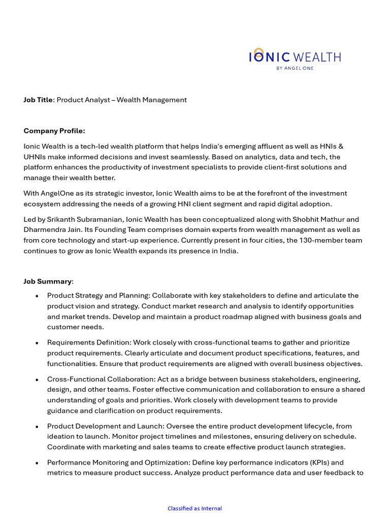 Product Analyst Role at Ionic Wealth | PDF | Strategic Management ...