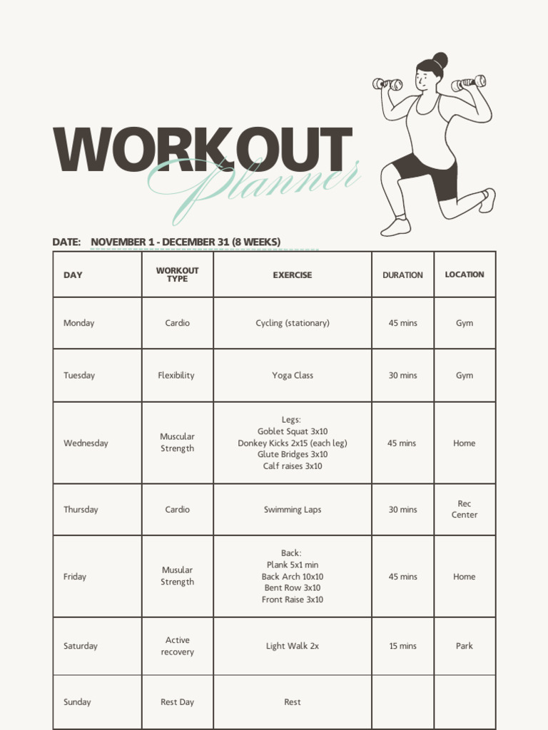 8-Week Fitness Workout Plan | PDF | Aerobic Exercise | Management Of ...